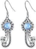wholesale 925 Sterling Silver Blue Moonstone Leverback Dangle Drop Earrings for Women-0-0