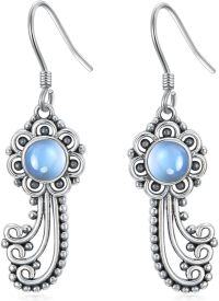 wholesale 925 Sterling Silver Blue Moonstone Leverback Dangle Drop Earrings for Women-Boho Moonstone Earrings-03
