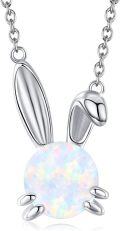 wholesale 925 Sterling Silver Opal Round Cut Bunny Pendant Necklace for Women and Girls-0-0