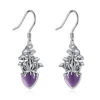 wholesale 925 Sterling Silver Purple Mushroom Dangle Earrings-Amethyst