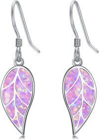wholesale 925 Sterling Silver Leaf Opal Drop Earrings - Mother's Day Gifts for Women-Purple
