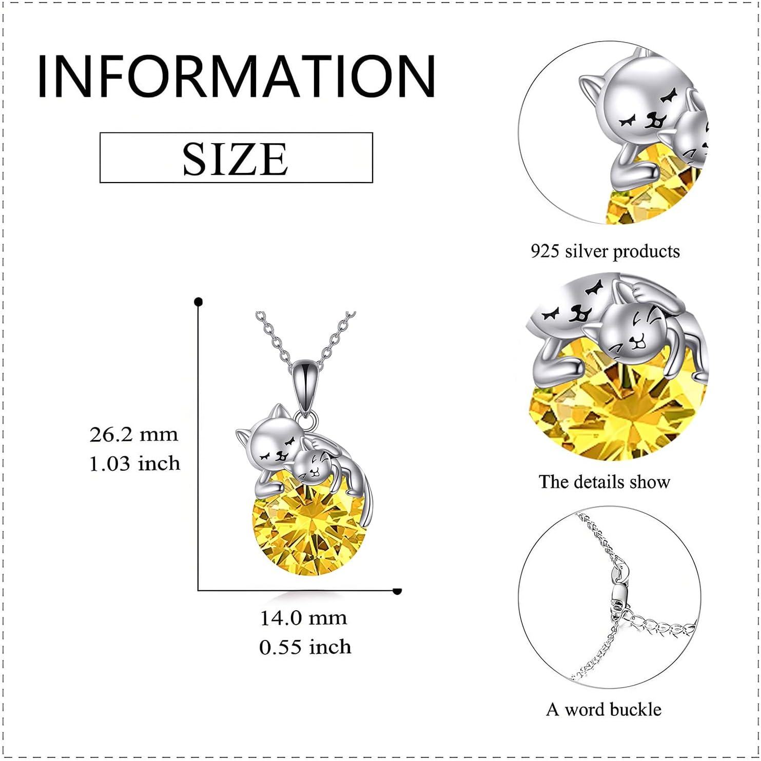 925 Sterling Silver Yellow Crystal Cats Pendant Necklace for Women-0-4