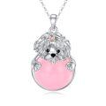 wholesale 925 Sterling Silver Pink Enamel Round Pendant with Yorkshire Terrier Charm for Women's Necklaces Gifts-0-0