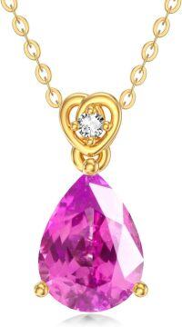wholesale 14K Gold Diamond (I2 I3) 2Ct Teardrop Birthstone Necklace for Women-pink tourmaline