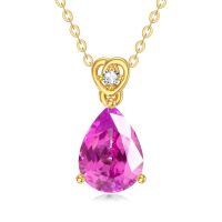 wholesale 14k Gold Teardrop Aquamarine Diamond Pendant Necklace Wholesale With Heart Detail-pink tourmaline