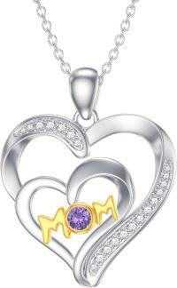 wholesale 925 Sterling Silver Synthetic Birthstone Heart Mom Necklace Women s Gift-February