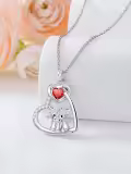 wholesale 925 Sterling Silver Red Garnet & White Cubic Zirconia Scottish Highland Cow Heart Necklaces Wholesale for Women Girls Gifts from Scotland-0-3