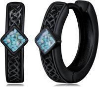 wholesale Black 925 Sterling Silver Turquoise Square Celtic Hoop Earrings 15mm for Women Men Gifts-Celtic