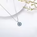 wholesale 925 Sterling Silver Round Blue Crystal Evil Eye Pendant Necklaces Wholesale for Women Greek Protection s-0-2