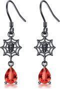 wholesale 925 Sterling Silver Gothic Witch's Web Red Crystal Drop Earrings - Halloween s for Her-0-0