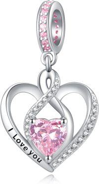 wholesale 925 Sterling Silver Heart Birthstone Charms for Bracelets Jewelry Gifts-Dangle - Oct - Tourmaline