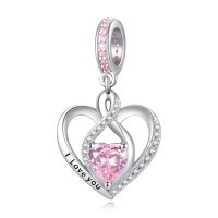wholesale 925 Sterling Silver Heart Birthstone Charms for Bracelets Jewelry Gifts-Dangle - Oct - Tourmaline