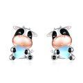 wholesale 925 Sterling Silver Cute Cow Holding Heart Moonstone Stud Earrings-0-0