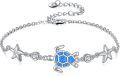 wholesale 925 Sterling Silver Blue Opal Sea Turtle & Starfish Charm Anklet for Women Girls Beach  7 Adjustable Chain Length-0-0
