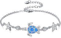 wholesale 925 Sterling Silver Blue Opal Sea Turtle & Starfish Charm Anklet for Women Girls Beach  7 Adjustable Chain Length-Turtle