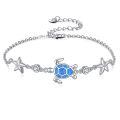 wholesale 925 Sterling Silver Blue Opal Sea Turtle & Starfish Charm Anklet for Women Girls Beach  7 Adjustable Chain Length-0-0