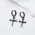 wholesale 925 Sterling Silver Black Cross Nail Hoop Earrings with Turquoise and Malachite for Men Women PUNK GOTHIC s 4cm Long-0-2