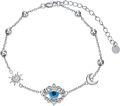 wholesale 925 Sterling Silver Evil Eye Bracelet with Sun and Moon Charms Anniversary Christmas Gifts for Women-0-0