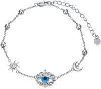 wholesale 925 Sterling Silver Evil Eye Bracelet with Sun and Moon Charms Anniversary Christmas Gifts for Women-Evil Eyes Bracelet