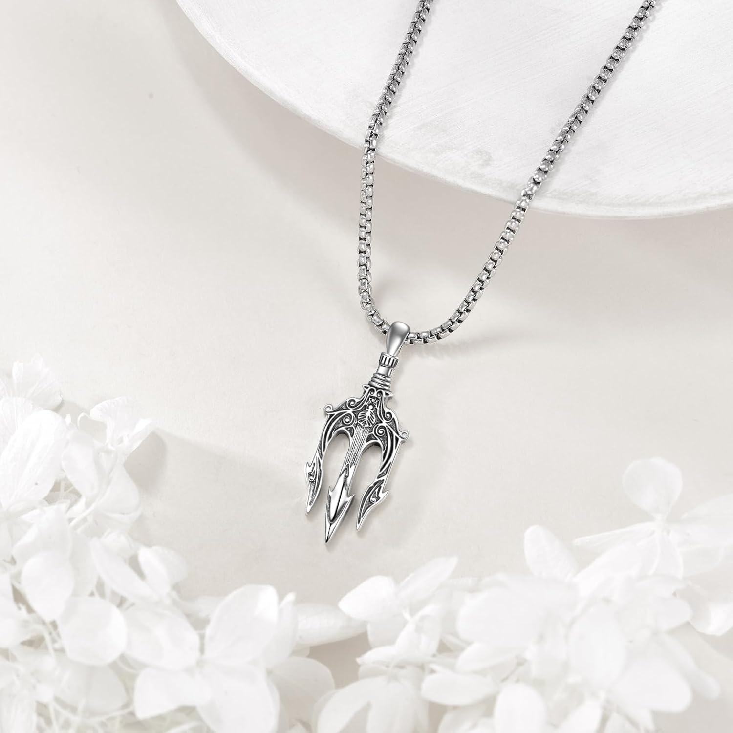 wholesale 925 Sterling Silver Trident Necklace for Men - Vintage Style Pendant with Lion Head Design and Chain Gift Set with Stainless Steel Chain-0-2