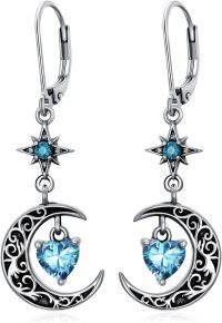 wholesale Sterling Silver Moon Star Birthstone Dangle Earrings-12-Dec-Topaz