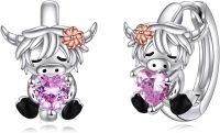 wholesale 925 Sterling Silver Unicorn Pink CZ Heart Stud Earrings Gift for Girls-Highland Cow