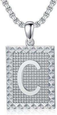 wholesale 925 Sterling Silver A Z Alphabet Square Letter Necklace for Men Women-C