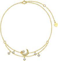 wholesale 14K Gold Crescent & Stars Charm Ankle Anklets for Women - Beach Foot s-Yellow Gold