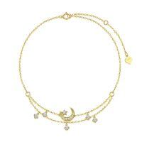 wholesale 14k Gold Moon And Star Bracelet With Zirconia-Yellow Gold