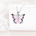 wholesale 925 Sterling Silver Pink Opal & Black Moss Agate Butterfly Pendant Necklace 45cm Chain-0-3
