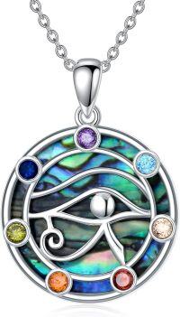 wholesale 925 Sterling Silver Eye of Horus Pendant Necklace with Zircon & Abalone Gemstone, 18.2 Cable Chain, 21x21mm, Gift for Women-01-Eye of Horus Chakra