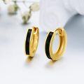 wholesale 14K Gold Black Onyx Inlay Small Hoop Earrings (Huggies) - 3/8 Diameter-0-2