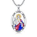 wholesale 925 Sterling Silver Oval Enamel Virgin Mary Medal Pendant Necklace with Pray for Us Inscription - Christian -0-0