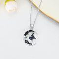 wholesale 925 Sterling Silver Crescent Moon Butterfly Necklace Pendant for Women Girls Gifts Jewelry Accessories 48cm Chain Length (Black)-0-4