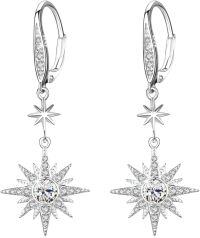 wholesale Sterling Silver Gold Plated Gemstone Star Earrings Leverback Dangle Jewelry Gifts-April (Silver)-April (Silver)