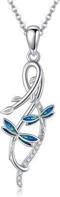 wholesale 925 Sterling Silver Blue Enamel Dragonfly Pendant Necklace for Women Gifts-0-0