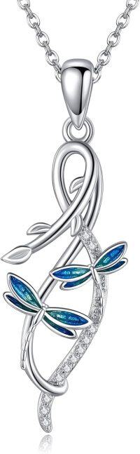 wholesale 925 Sterling Silver Blue Enamel Dragonfly Pendant Necklace for Women Gifts-Dragonfly
