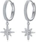 wholesale 925 Sterling Silver Starburst Dangle Hoop Earrings with Moissanites and Cubic Zirconia (White)-0-0