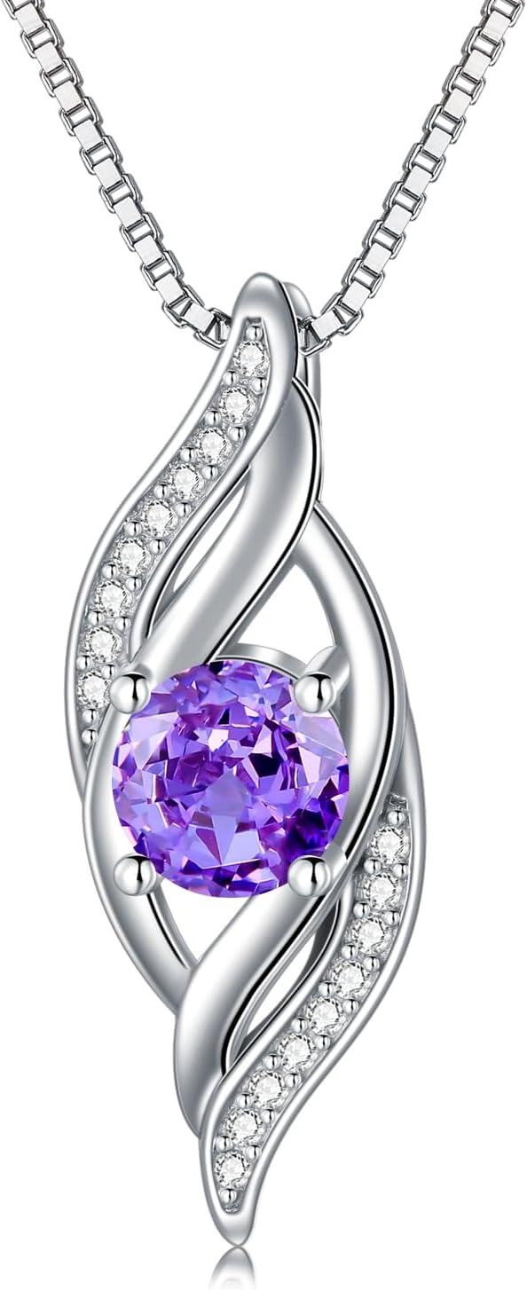 wholesale Sterling Silver Birthstone Infinity Necklace for Women Love Jewelry Gift-02-Feb.-Amethyst