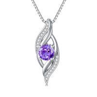 wholesale 925 Sterling Silver Opal Pendant Necklace Wholesale With Cubic Zirconia Leaves Design-02-Feb.-Amethyst
