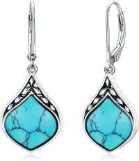 wholesale Sterling Silver Natural Gemstone Vintage Irish Celtic Teardrop Dangle Earrings-Turquoise