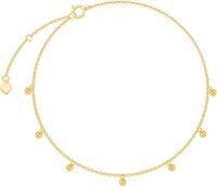 wholesale 14K Gold Tiny Beaded Chain Ankle Anklet with Heart Charm - 2 mm Balls and Adjustable Length (9-10 inches)-Yellow Gold 14k gold