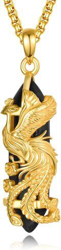 wholesale Gold-Plated 925 Sterling Silver Black Onyx Crystal Phoenix Pendant Necklace-0-0