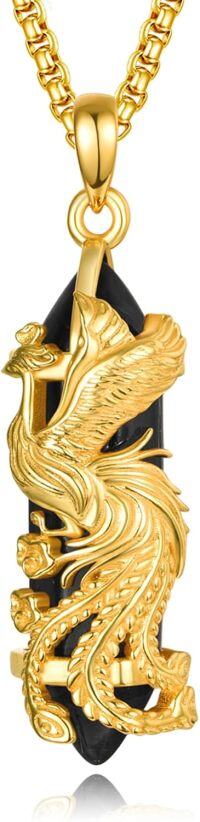 wholesale Gold-Plated 925 Sterling Silver Black Onyx Crystal Phoenix Pendant Necklace-Black