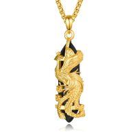 wholesale 925 Sterling Silver Phoenix Black Onyx Pendant Necklace 18k Gold Plated-Black
