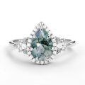 wholesale 925 Sterling Silver Teardrop Sapphire Rings Wholesale With Zircon Halo And Leaf Motif-0-1