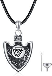 wholesale 925 Sterling Silver Arrowhead Shape Black Carbon Fiber Inlay Pendant with Funnel and Chain - Mens & Womens Keepsake Urns for Ashes Memory Gift Set-Arrow B