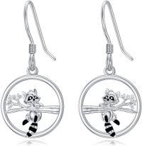 wholesale 925 Sterling Silver Raccoon Tree Branch Drop Dangle Earrings for Women Girls  4cm Length-Raccoon