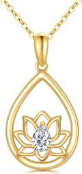 wholesale 14K Gold Teardrop Crystal Lotus Pendant Necklace for Women - 16-18 inches-0-0