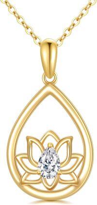 wholesale 14K Gold Teardrop Crystal Lotus Pendant Necklace for Women - 16-18 inches-14k Yellow Gold